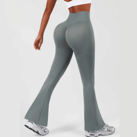 Womens Flared Yoga Pants, High Waisted Flare Leggings Bottom Bootcut Yoga Pants (Color: GRAY, size: L)